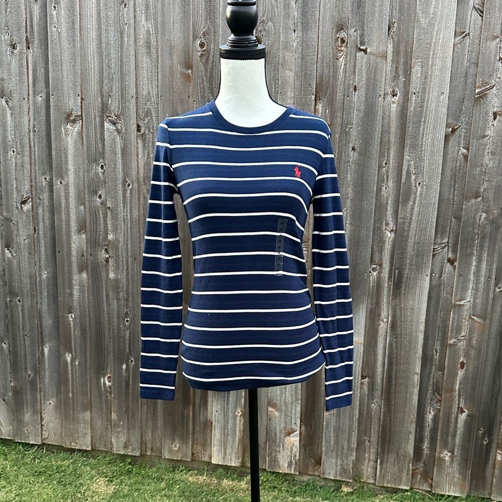 Ralph Lauren Sport Navy and Cream Striped Top NWT